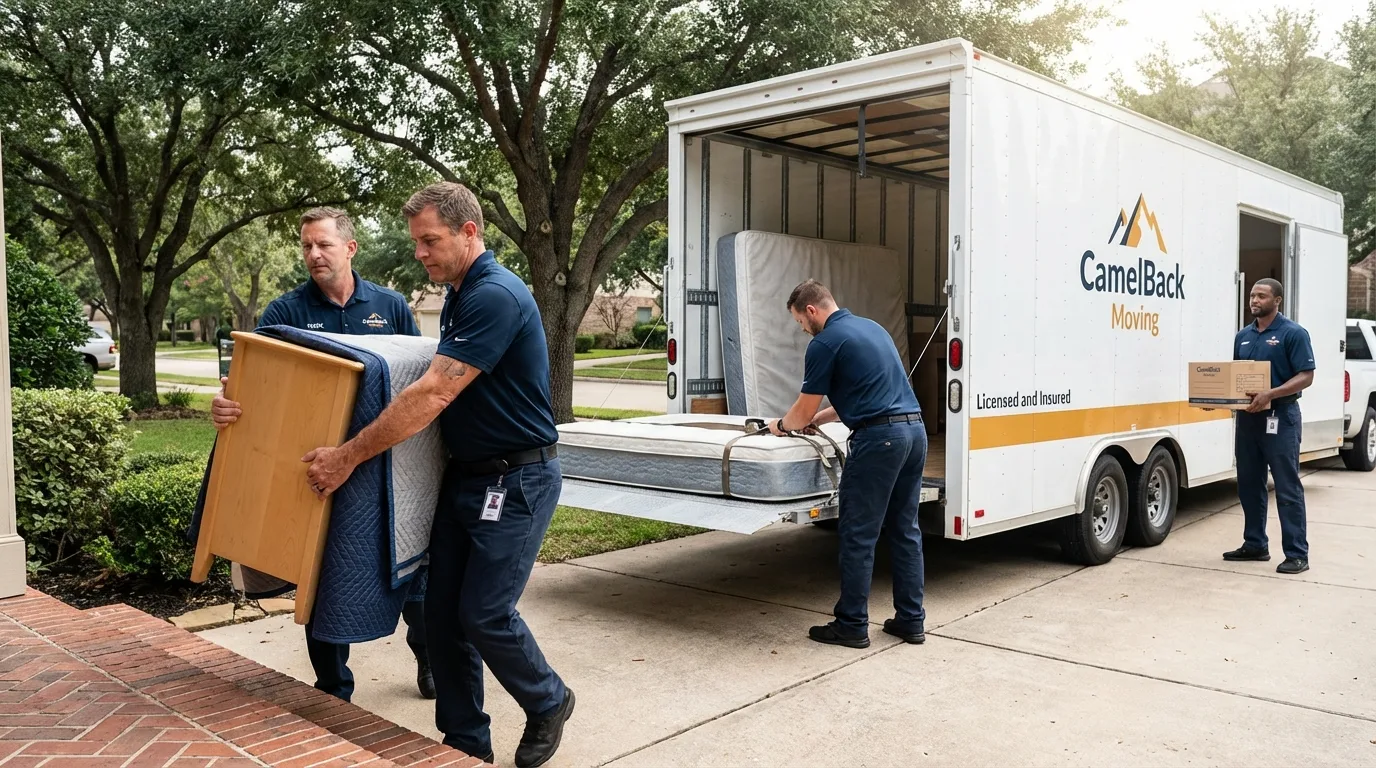 Crew loading residential truck for cross-state move from Russiaville, IN