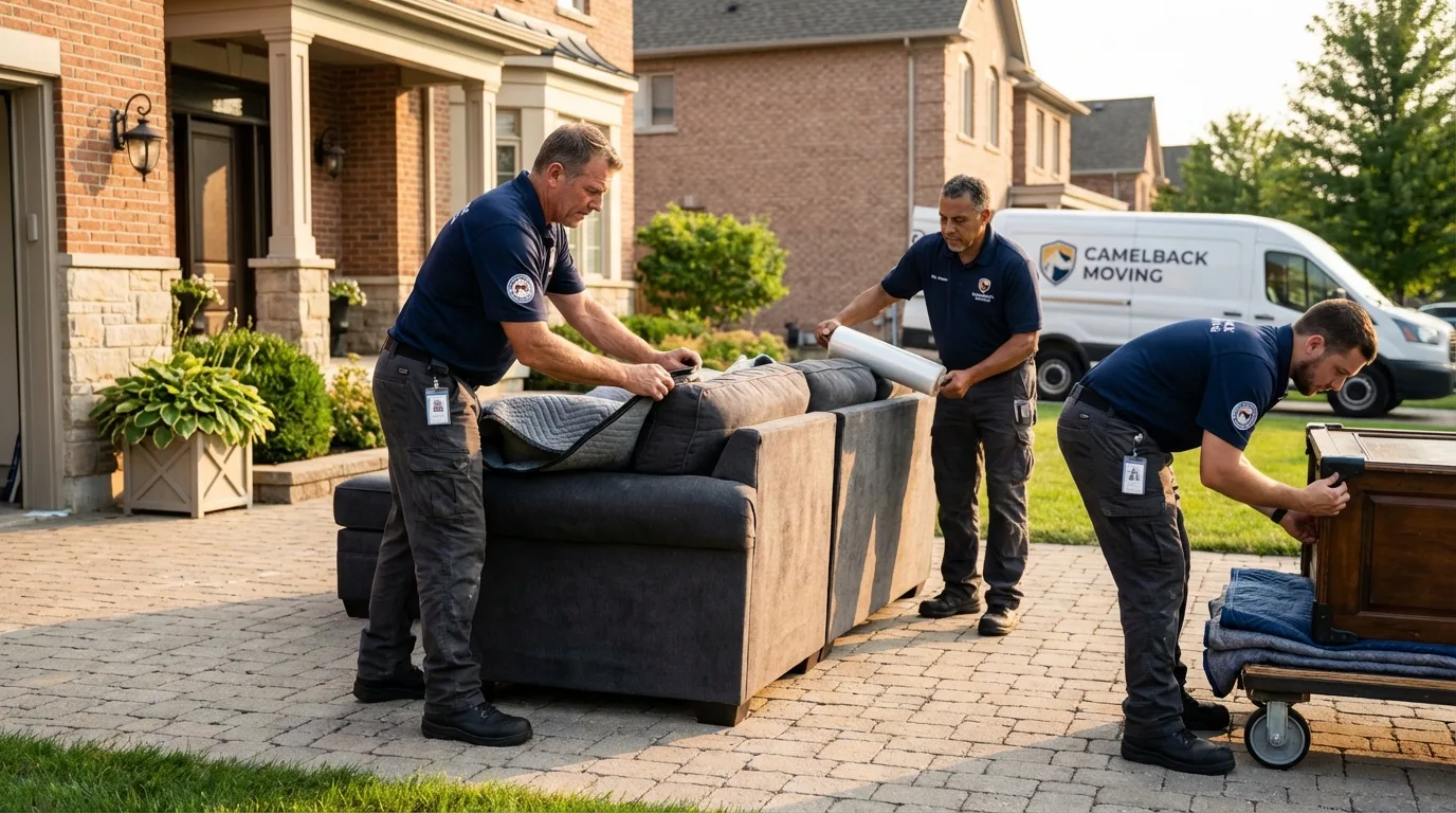 Large estate moving crew wrapping furniture in Russiaville, IN