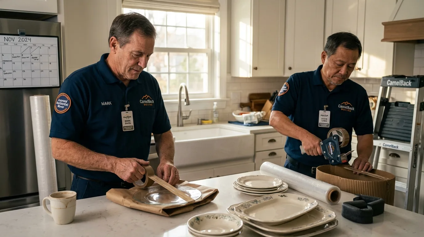 Professional crew packing kitchen dishware in Russiaville, IN