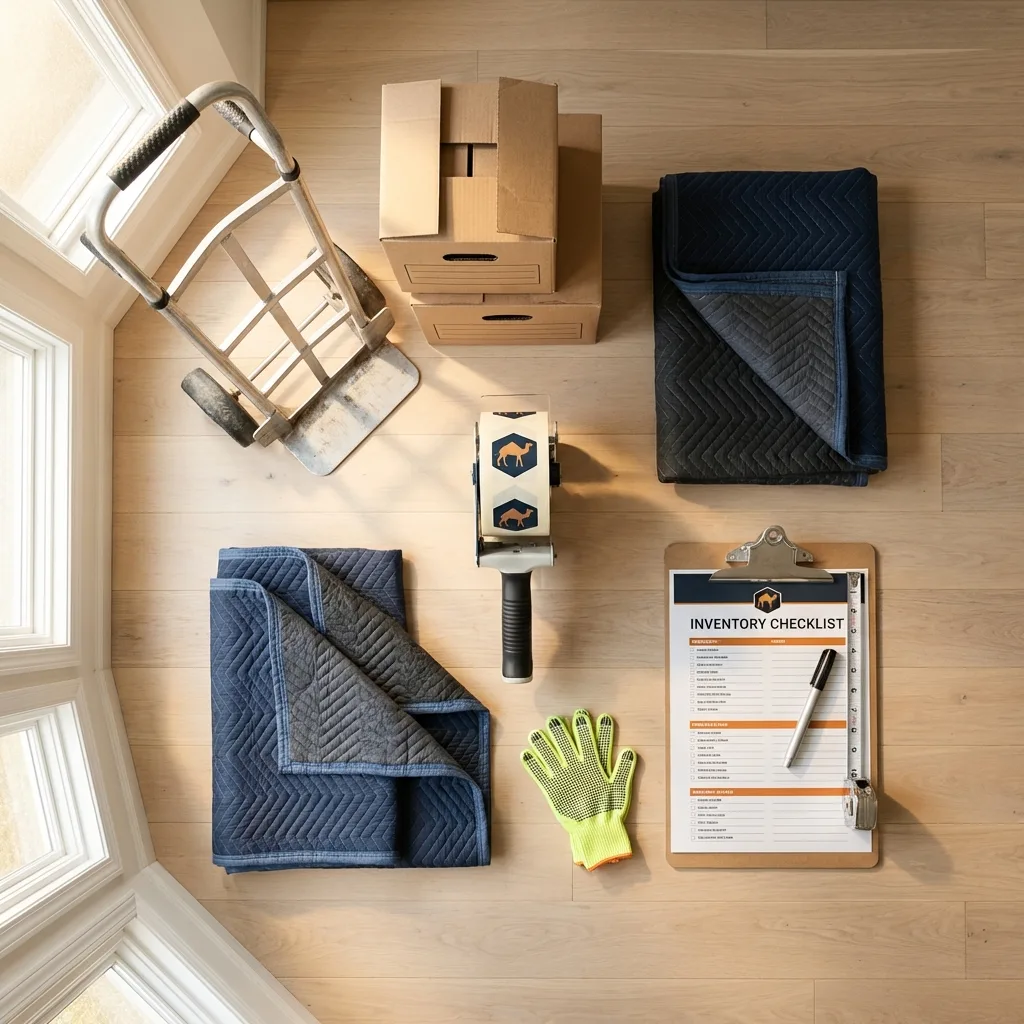 Professional moving supplies and packing materials layout for Russiaville residential relocations
